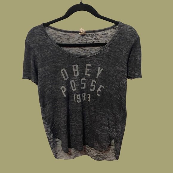 Obey Posse 1989 Vintage Graphic Tee – Distressed Charcoal Black (Size S) - Picture 2 of 7
